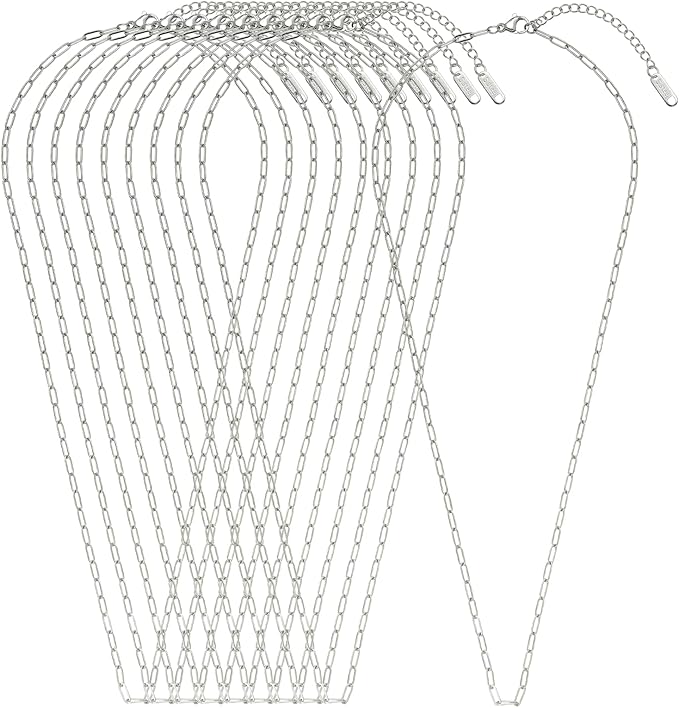 Swyabi 10 PCS Stainless Steel Paperclip Chains 18Inch Adjustable Necklace Bulk for Men Women DIY Bracelets Crafts