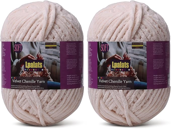Baby Blanket Yarn for Crocheting - 2 Pack of 200g/7oz Chunky Chenille Yarn for Knitting Blankets Amigurumi - #6 Super Bulky - 348 Yards Soft Thick Plush Yarns (2, Khaki)