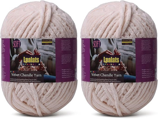 Baby Blanket Yarn for Crocheting - 2 Pack of 200g/7oz Chunky Chenille Yarn for Knitting Blankets Amigurumi - #6 Super Bulky - 348 Yards Soft Thick Plush Yarns (2, Khaki)