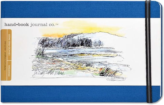 Handbook Journal Co. Travelogue Artist Travel Notebook for Drawing and Sketching, Ultramarine Blue, Large Landscape 5.5 x 8.25 Inches, 130 GSM Paper, Hardcover w/Pocket