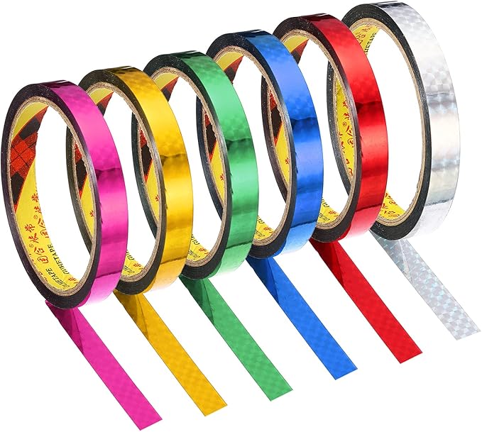 PATIKIL Prism Tape 0.5 Inch x 32.8 Yards, 6 Pack Holographic Metalized Reflective Self Adhesive for DIY Art Craft Wrap Wall Decoration, Assorted Color