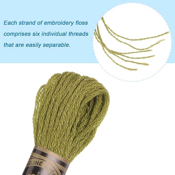 HARFINGTON 12 Skeins Embroidery Floss 8m Each Egyptian Long Fiber Cotton Cross Stitch Thread 26S/2x6 for Embroidery Projects Bracelet, Moss Green