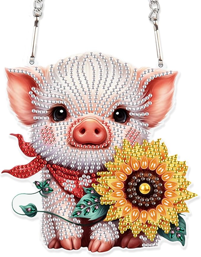 Tontut 5D DIY Diamond Art Painting Pendant kit, Sunflower Pig Special-Shaped Hanging Crystal Window Pendant kit, Adult Gift Home Curtains, Yard Entrance Decoration
