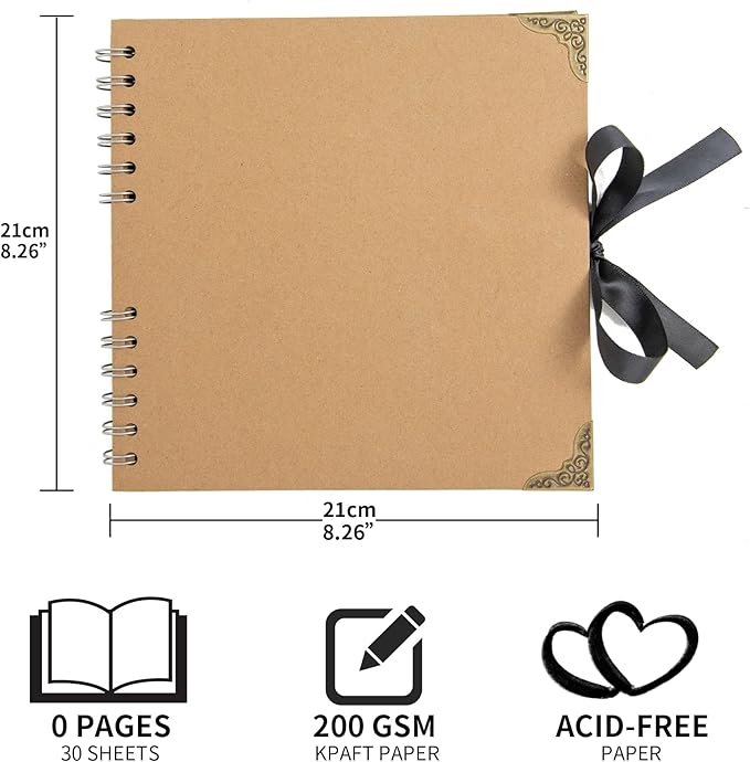 Scrapbook (8 x 8 inch) Scrapbook Album 60 Pages Ideal for Your DIY Scrapbooking Albums Wedding and Anniversary Family Photo Album (brown)