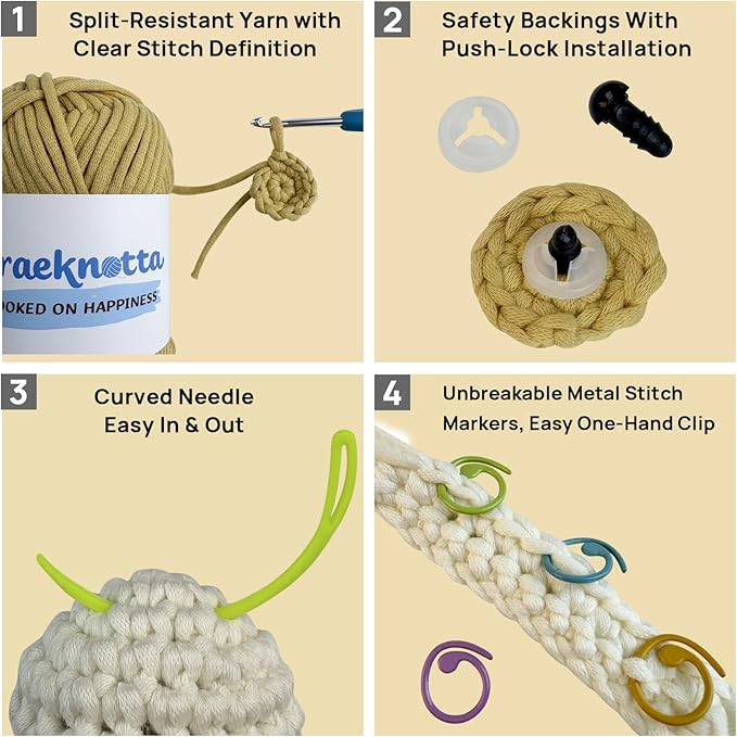Araeknotta Crochet Kit for Beginners with Easy to Use Yarn, Crochet Hooks, Video Tutorial, Animal Amigurumi Craft Gift for Kids Women Adults (Llama)