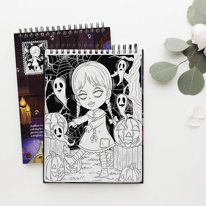SOUTHERN LOTUS Creepy Girl Coloring Book Spiral Wirebound Hardcover, Horror Illustrations of Adorable Girls Spooky Papers Imagination Relaxation for Adults Women