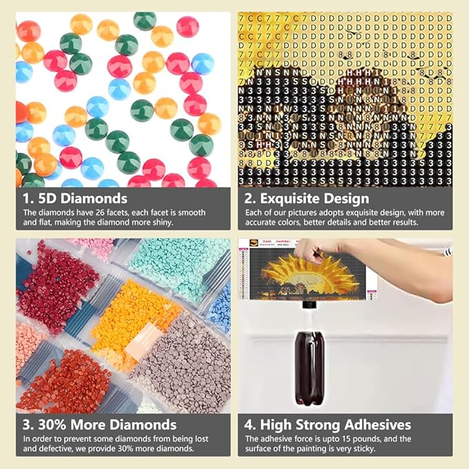 Domnpes Sunflower Diamond Art Kits for Adults, 5D Diamond Painting Kits for Beginners, DIY Round Full Drill Bead Craft for Home Wall Decor Gift 11.8x11.8 inch, Landscape