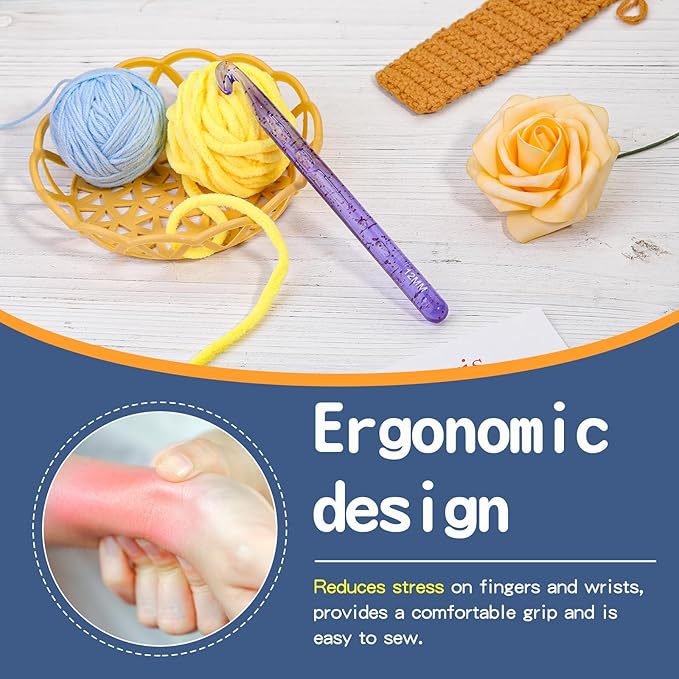 12 mm Crochet Hook, Large Crochet Hooks for Chunky Yarn Ergonomic Knitting Needles Crochet Needle for Beginners and Crocheting Yarn (Purple)
