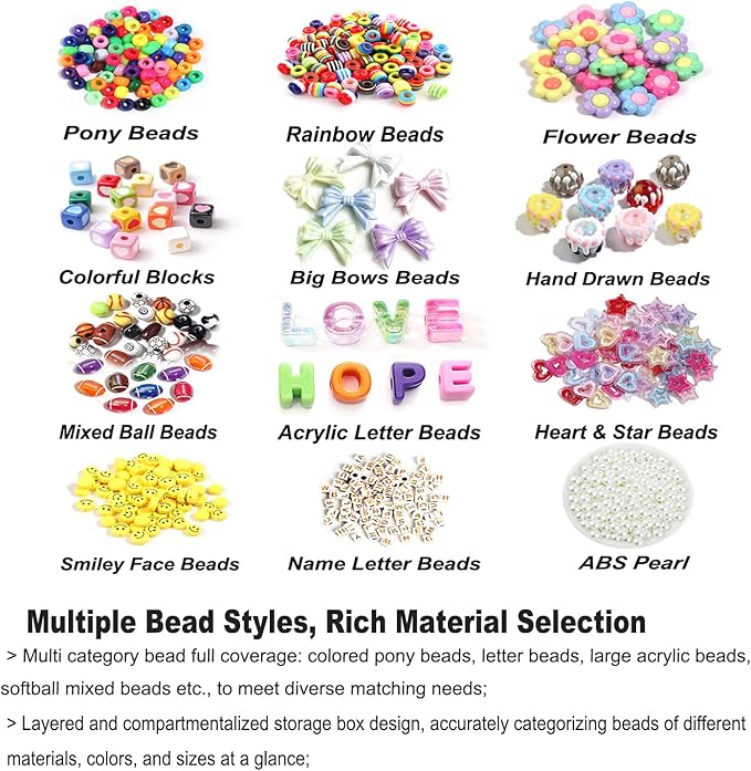 ROPIKIS DIY Bead Keychain Making Kit, 440 PCS Craft Supplies with 6 Keychains, Acrylic Beads Football Rugby Heart Star Flower Letter Alphabet for Custom Key Chain Bag Charm Gift for Girls Women