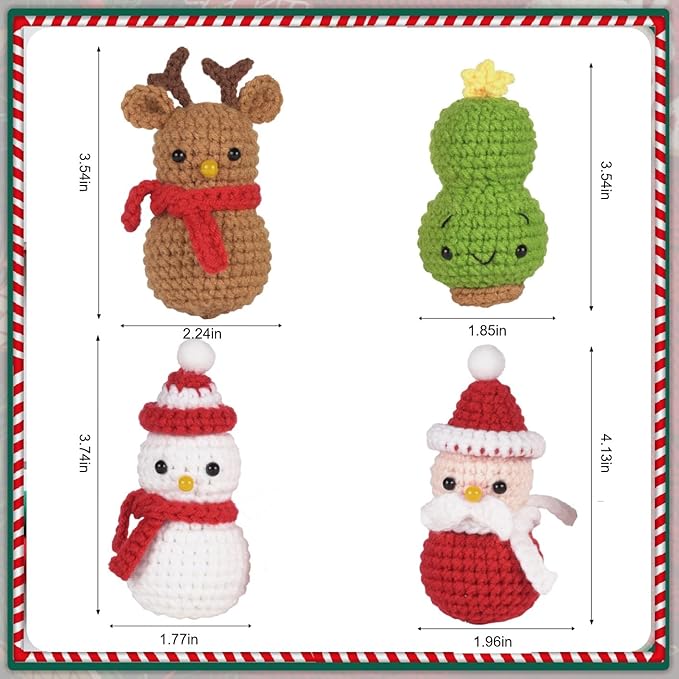 4-in-1 Christmas Crochet Kit | Make Snowman, Santa, Reindeer & Tree | DIY Holiday Ornaments & Festive Decor | Beginner Friendly Gift Set with Video Tutorial