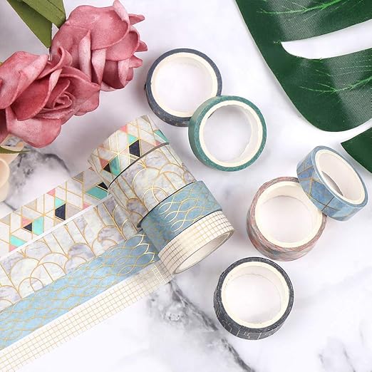 CCINEE 10 Rolls Washi Tape Set,Geometric Gold Foil Decorative Masking Tape for Bullet Journal Planner Scrapbooking Craft