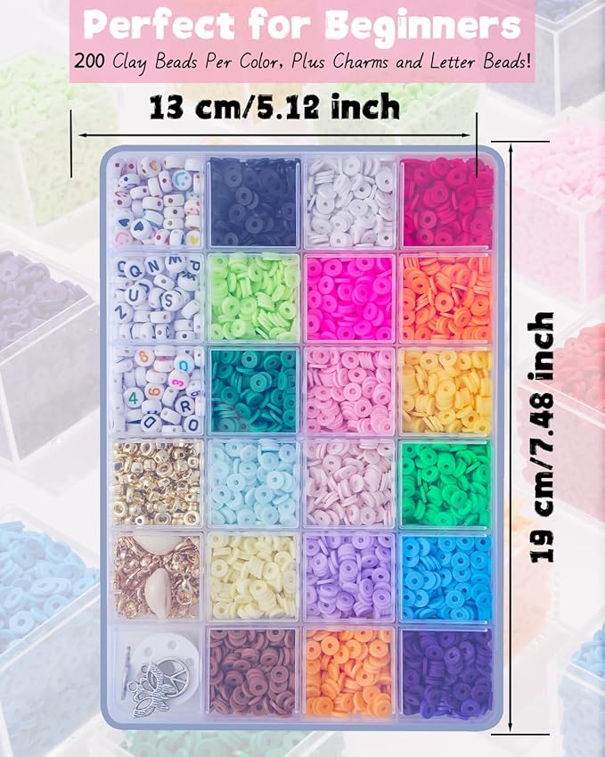 BestNow Clay Beads Bracelet Making Kit Toys for Girls Kids Charms Kit 18 Colors Friendship Bracelet Kit Letter Beads DIY Crafts Teen Girl Gifts Toys for Ages 6 7 8 9 10 11 12