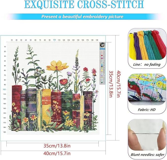 kyoqfvn stamped cross stitch kits - flower embroidery starter kit for adult beginners, 11ct needlepoint cross-stitch patterns dimensions kit arts and crafts 14×14inch