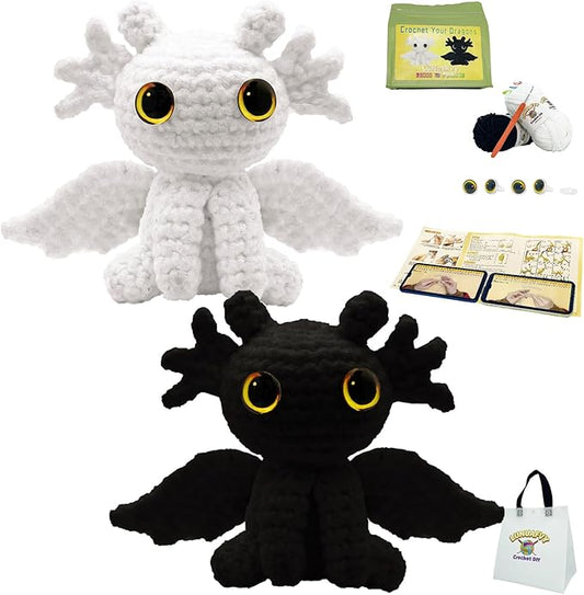 lunuafvy beginner crochet kit (9+ kids/adults) – 2 cute dragons, complete set, video guides, gift bag