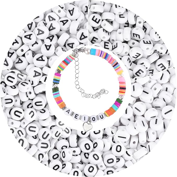 1500pcs Vowel Letter Beads Bulk, Letter Alphabet Beads for friendship Bracelets , Jewelry Making Supplies,DIY Making Kit