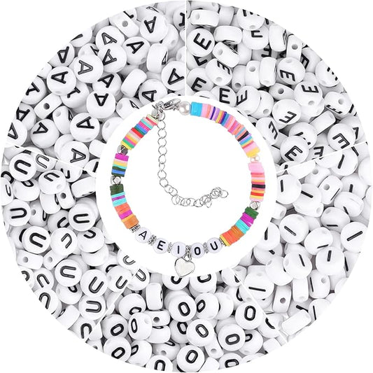 500pcs Vowel Letter Beads Bulk, Letter Alphabet Beads for Friendship Bracelets, Jewelry Making Supplies,DIY Making Kit