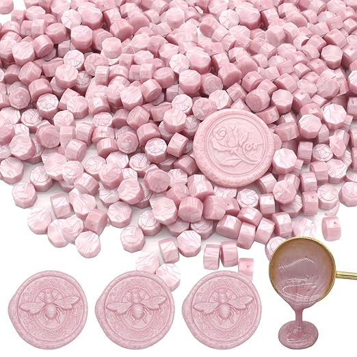 600pcs pearl pink wax seal beads, andotopee premium sealing wax beads for stamp seals, octagon wax pellets refill pack for wax seal kit, wedding invitation decor, letter envelope seal, diy crafts