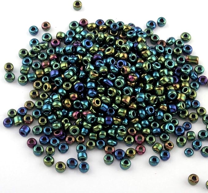 Perlin Glass Seed Beads 3mm 8/0 Round Mini Small Pony Beads 3300pcs for Making Earrings Bracelets Pendants Waist Jewelry DIY Handmade Metallic Color Kit (Green Blue)