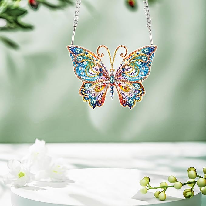 AiYuanzsh Diamond Painting Hanging Pendant Kit Animal Butterfly 5D Diamond Painting Kits for Adults Crystal Rhinestones Diamond Art Pendant for Door Wall Window Home Xmas Decor