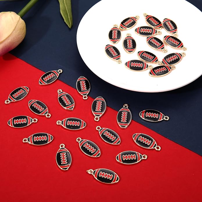 NVENF 30PCS Football Charms for Jewelry Making, Enamel Football Charms for Bracelet Necklace Earrings Making, Red Black White Blue Purple Orange Game Day Football Charm Bulk