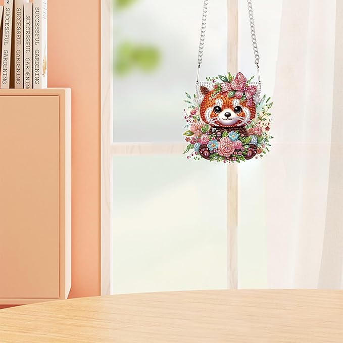 AiYuanzsh Diamond Painting Hanging Pendant Kits Red Panda DIY Crystal Rhinestone Wreath Kits, Colored Point Crystal Diamond Art Window Pendants Home Garden Wall Door Birthday Festival Gifts