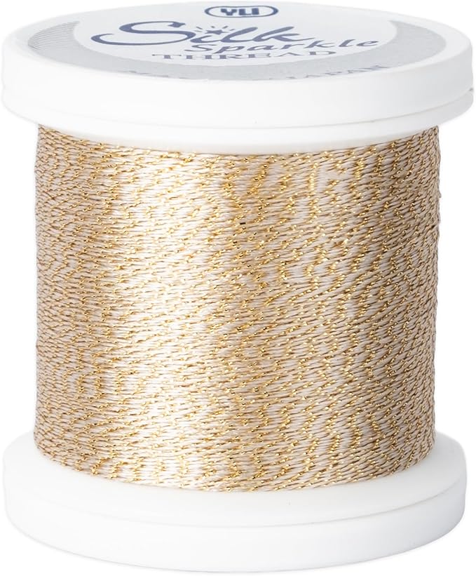 YLI Threads Silk Thread – 100 wt Fine Japanese Silk for Appliqué, EPP, and Quilting - Light Gold Sparkle