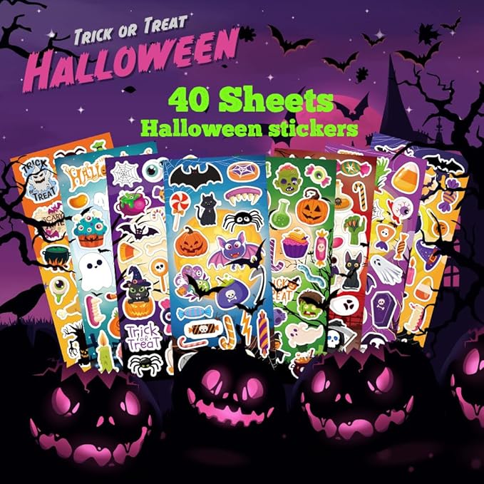 40 sheets cute halloween stickers, 800+ stickers, halloween crafts & games for kids, great for decoration