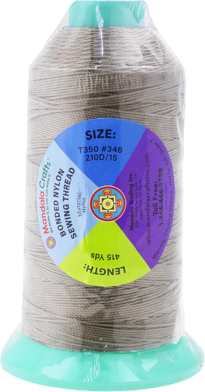 Mandala Crafts Size 346 210D T350 Bonded Nylon Thread - Dark Beige 415 YDs Tex 350 Heavy Duty Sewing Threads for Leather, Jeans, Weaving, Outdoor Marine Upholstery