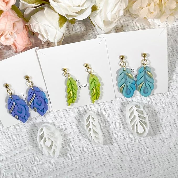 Xaekicr Polymer Clay Cutters Feather Leaf Set – 3PCS Boho Clay Earring Cutters for Polymer Clay Jewelry, Hollow Leaf Clay Cutters Shapes and Tools for DIY Earrings and Crafts