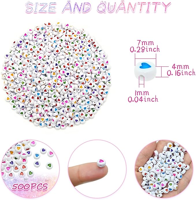 Amaney 500Pcs 7x4mm White Acrylic Colorful Heart sheap Round Beads Mixed Colors Plastic Loose Beads for Jewelry Making