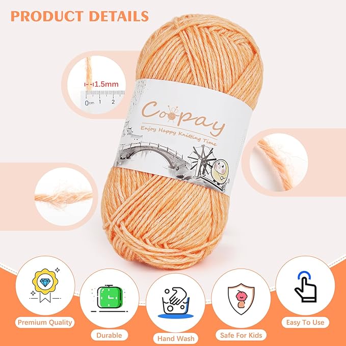Coopay Yarn for Crocheting and Knitting - 78% Cotton 22% Acrylic - 8 Pack of 50g/1.76oz (CYC #2) - Soft Crochet Yarn Cake, Vibrant Color for Toys, Sweaters, Scarves, Hats - Beginner Friendly (Pink)