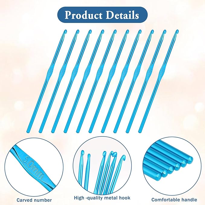 Crochet Hook 10pcs 5mm Aluminum Crochet Hook Knitting Needles for DIY Craft Yarn Crochets Supplies for Knitting Scarf (Blue)