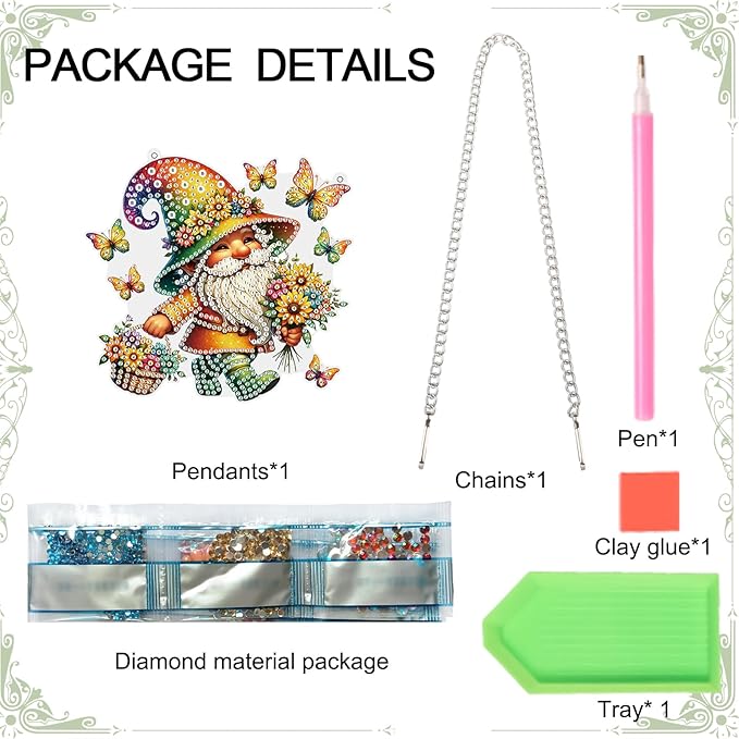 AiYuanzsh Butterfly Gnome Diamond Painting Hanging Kit, DIY 5D Acrylic Rhinestones Diamond Art Pendant, Fantasy Hanging Ornament for Wall, Window, Door or Home Decoration, Handmade Gift for Adults