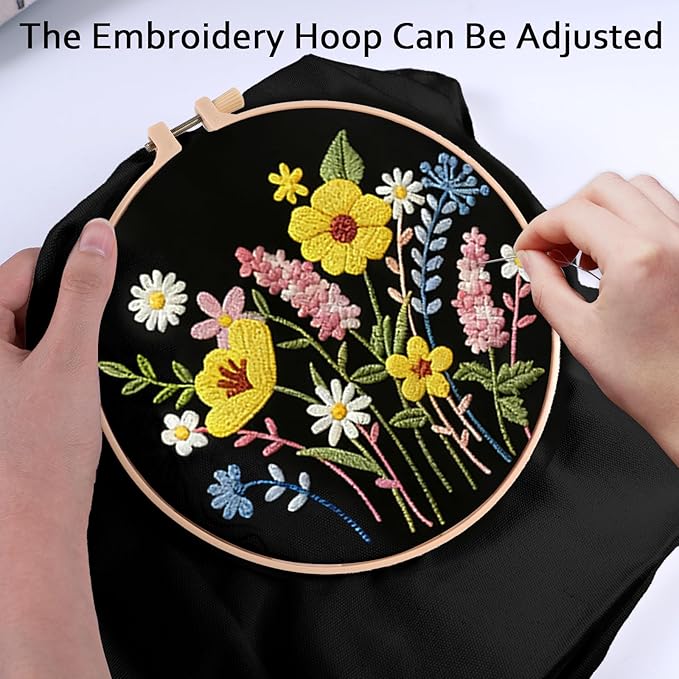 Nuberlic Canvas Tote Bag Embroidery Kit for Beginners Adults -DIY Needlepoint Kit with Floral Pattern Bag Reusable Eco-Friendly Shopping Bag