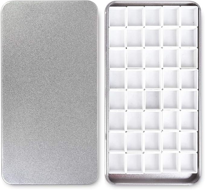 40Pcs Empty Half Pans with Magnetic Stripe Watercolor Paint Travel Tin Palette Case, Artist Paints Kits for DIY Watercolor Oils or Acrylics Painting Art Drawing