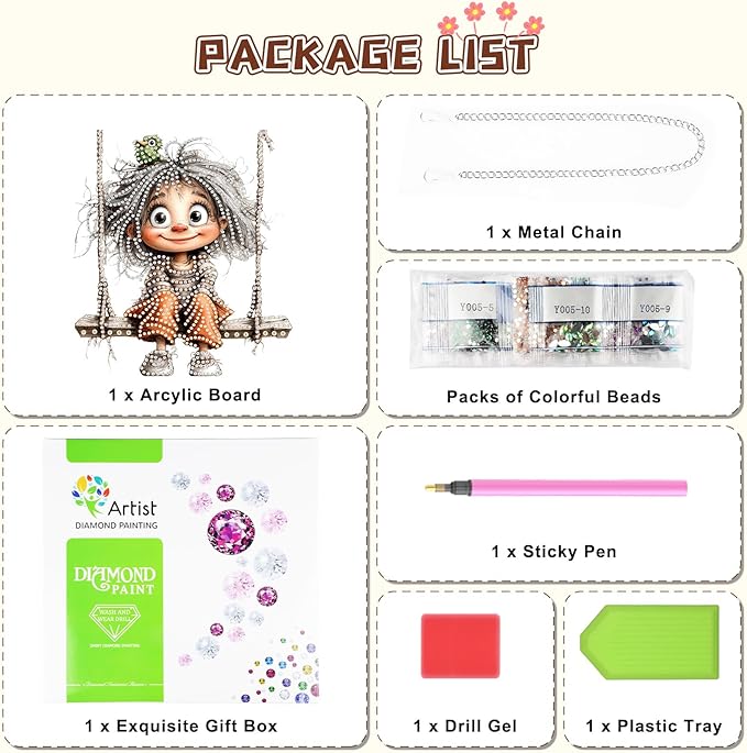 KEYIFA Diamond Painting Kit, DIY Girl Swing Diamond Art Hanging for Adults Beginner, Gem Arts Pendant Special Shaped Rhinestone Window Ornaments Wall Door Garden Decoration Gift, Double Sided