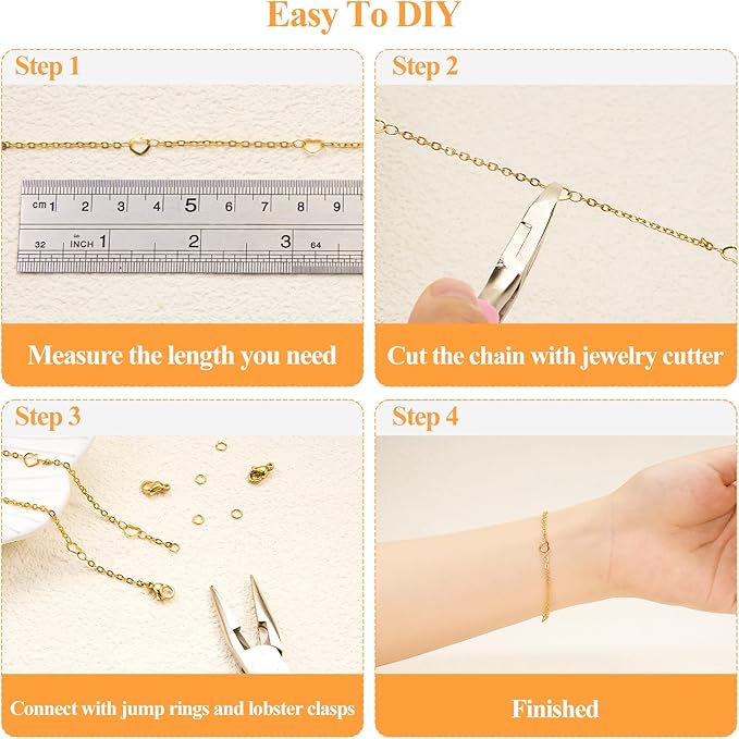 YOUBEIYEE 16.4 Feet Gold Plated Chain for Jewelry Making Stainless Steel Heart Chains Bulk for Women Necklace DIY with Jewelry Accessories