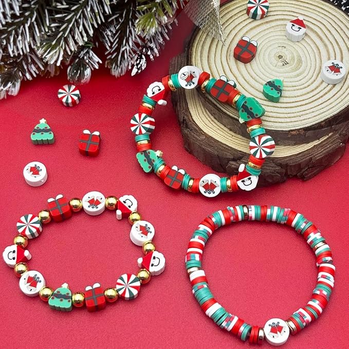 ZSFLZS Gold Beads Christmas Polymer Clay Beads Bracelet Making Kit, Round Spacer Bead 3/4/6/8mm 4 Size Smooth Ball Christmas Bead for Jewelry MakeDIY Bracelet, Necklace, Earring Making