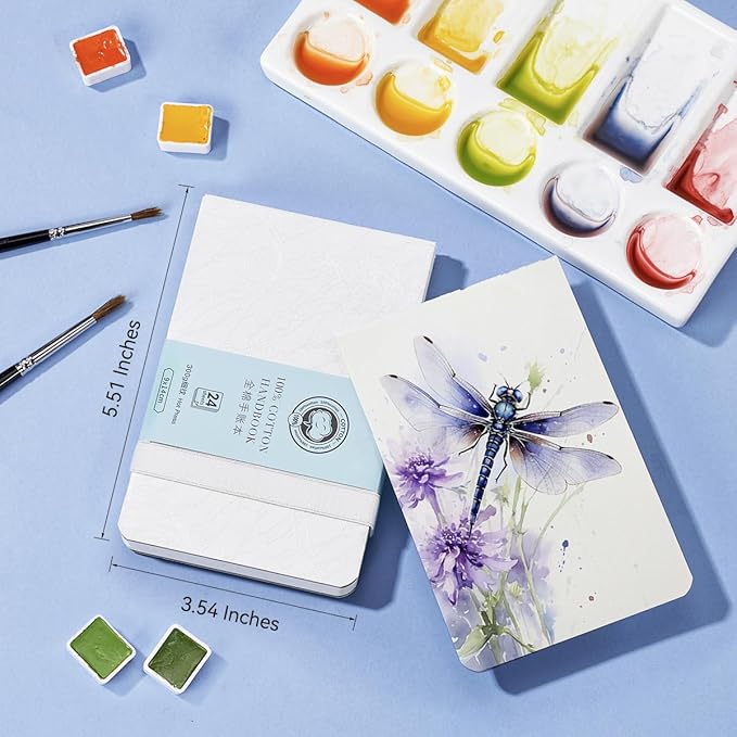 Lightwish Watercolor Journal, 100% Cotton Hot Press Watercolor Paper,140lb/300gsm Acid-Free, 24 Sheets 5.12x7.48” Sketchbook for Adults, Students, and Kids