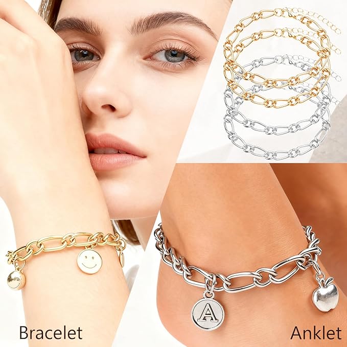 Sumalon 20 Pcs 18K Gold Plated Bracelet Chain Kit, Paperclip Alloy Link Fit Clip with Lock, Bracelet Charm for Women DIY Jewelry Making (Gold and Silver)