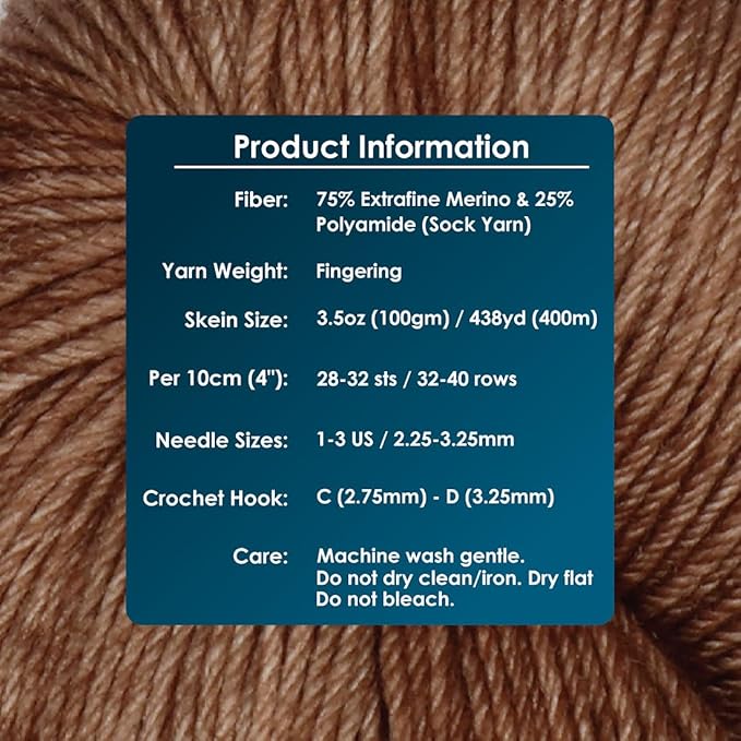 KnitPro Symfonie Fingering Weight Hand Dyed Semi-Solid Yarn Skein | Extra Fine Merino Wool & Polyamide Blend for Knitting & Crocheting, Oeko-TEX Certified 400m, 100g | Terra Jaggery
