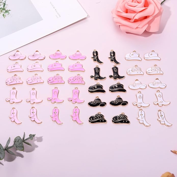 NVENF 36PCS Cowboy Boot Charms for Jewelry Making, Enamel Western Cowgirl Boot Hat Pendant Charms for Necklace Bracelet Earring Making DIY Crafts
