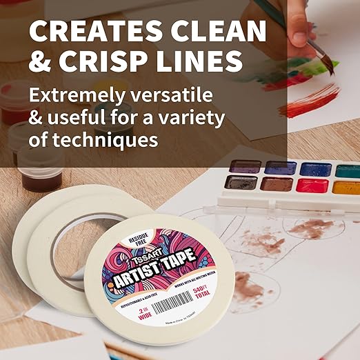 3 Pack White Artist Tape - Masking Artists Tape for Drafting Art Watercolor Painting Canvas Framing - Acid Free 0.2 Inch Wide 180FT Long