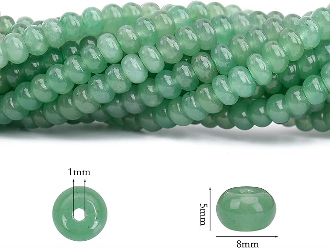 2 Strands (150PCs) Natural Green Aventurine Rondelle Beads, 5 * 8mm Gemstone Loose Spacer Abacus Disk Beads for DIY Bracelet Necklace Earrings Jewelry Making, Craft Supplies Beading Kit
