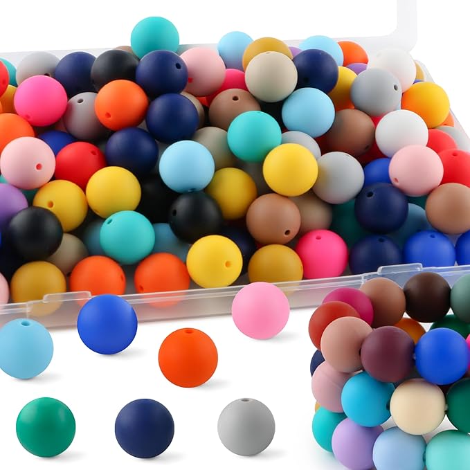 64Pcs 19mm Silicone Beads for Keychain Making and Bracelet Making,16 Colors Round Silicone Beads for Pens（Multicolor）