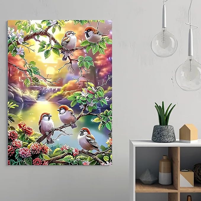 ARPADAMO Bird Diamond Art Kits for Adults,5D Diamond Painting DIY Animal Diamond Art Diamond Painting Kits for Adult,Round Full Drill Diamond, Diamond Art Kits for Home Decor-12x16inch