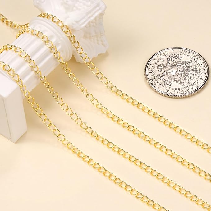 2 Rolls Total 65.6 Feet Gold Plated Stainless Steel Extender Chain for Jewelry Making Handmade Curb Chains Spool Bulk for DIY Women Necklace Bracelet