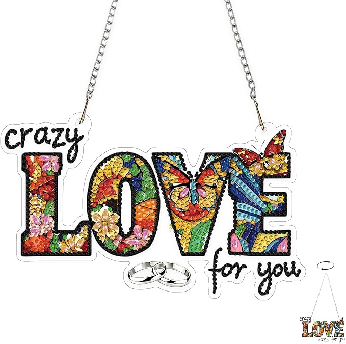TOSTOG Crazy for You Diamond Art Pendant Kits for Adult, Love You Diamond Painting Hanging Kit for Beginners, 5D DIY Crafts Gem Art, Waterproof Full Accessories for Home Decor Idea 20 * 20 cm/8 * 8 in