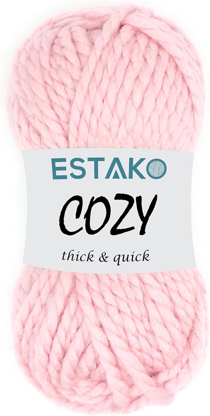 Estako Cozy Thick & Quick Yarn 20% Wool 80% Acrylic Soft Super Bulky Weight #6 Knitting and Crocheting Yarn 3.52 oz (100gr) 65 yds (60 m) (53029-Baby Pink)