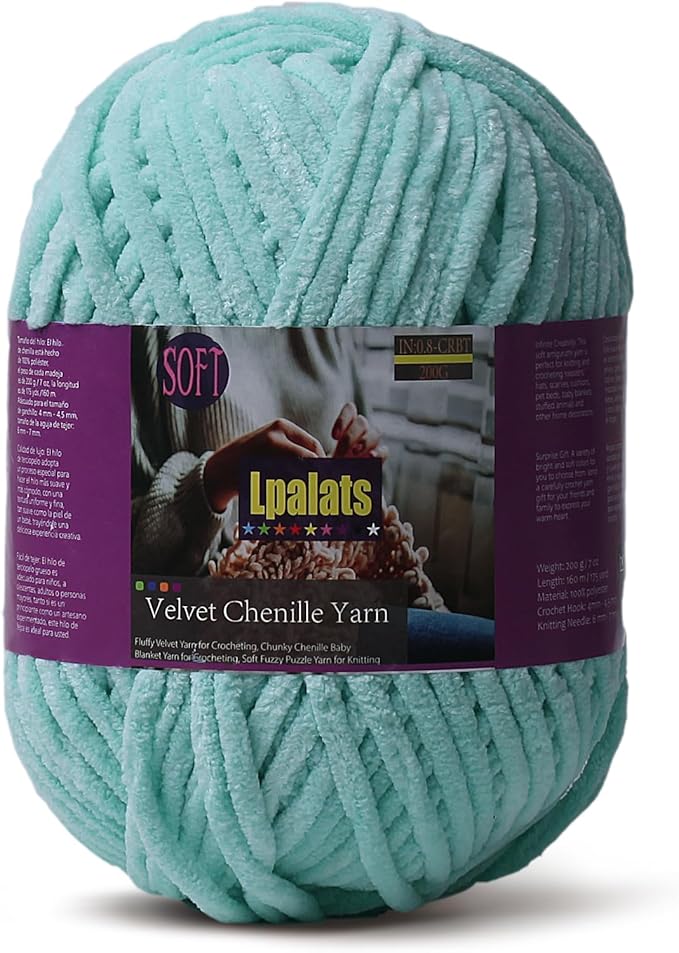 Baby Blanket Yarn for Crocheting - 1 Pack of 200g/7oz Chunky Chenille Yarn for Knitting Blankets Amigurumi - #6 Super Bulky - 174 Yards Soft Thick Plush Yarns (1, Aqua Green)